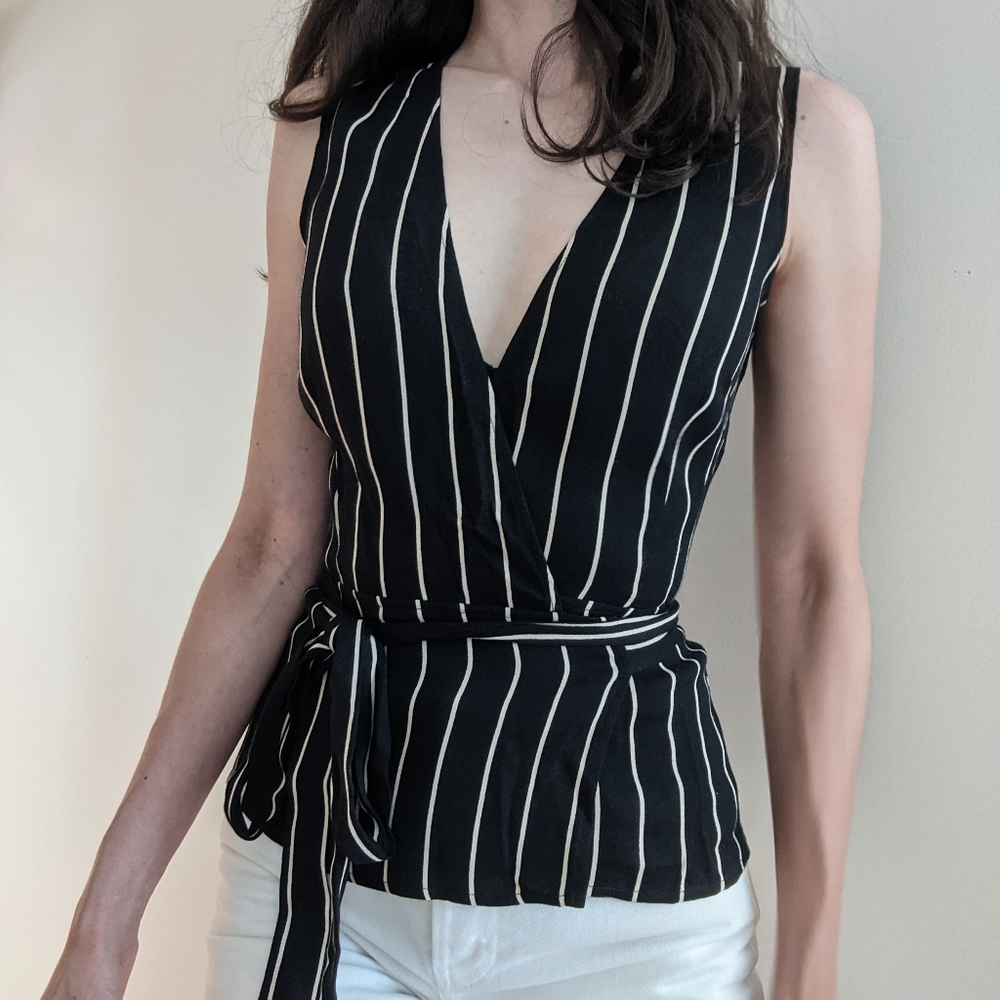Reformation Pinstripe Wrap Top
